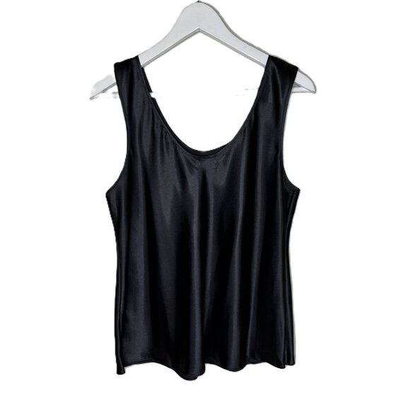 Vintage 80s Black Satin Scoop Neck Shell Tank Top, Layering, Size Large - Picture 2 of 6